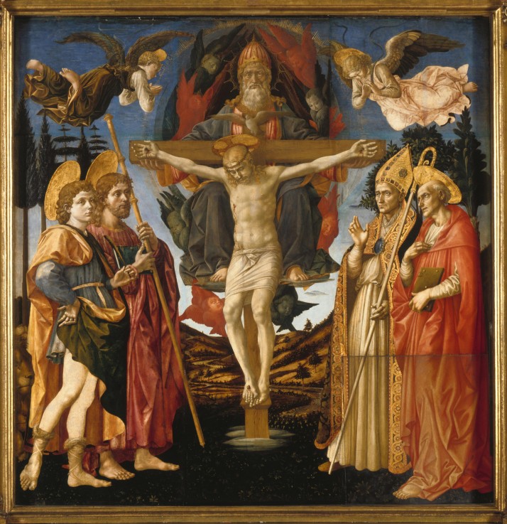 The Holy Trinity (Panel of the Pistoia Santa Trinità Altarpiece) van Francesco di Stefano Pesellino