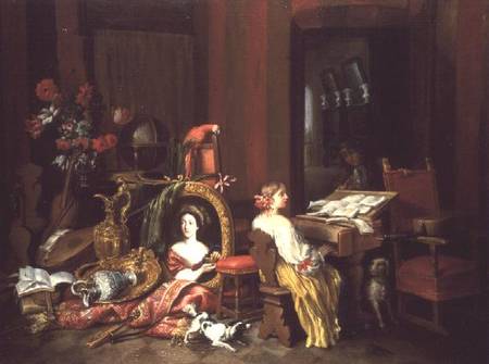 Interior with a Lady at a Harpsichord van Francesco Fieravino