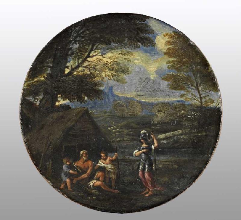 Erminia sucht bei den Hirten Zuflucht. Mitte 17. Jahrhundert van Francesco Giovane