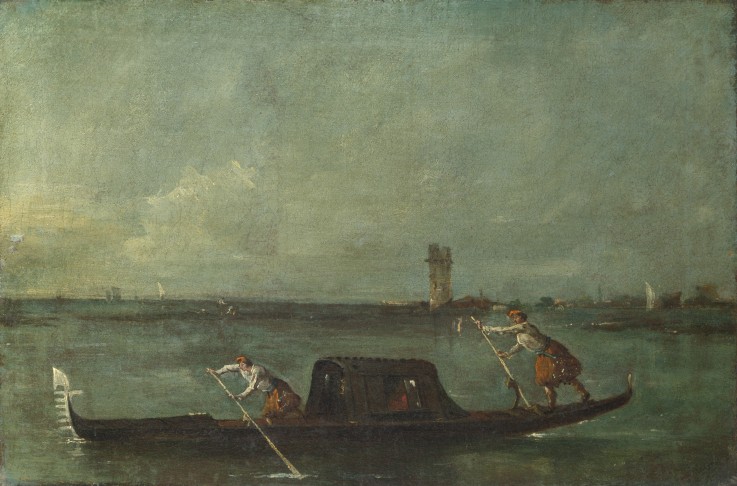 A Gondola on the Lagoon near Mestre van Francesco Guardi