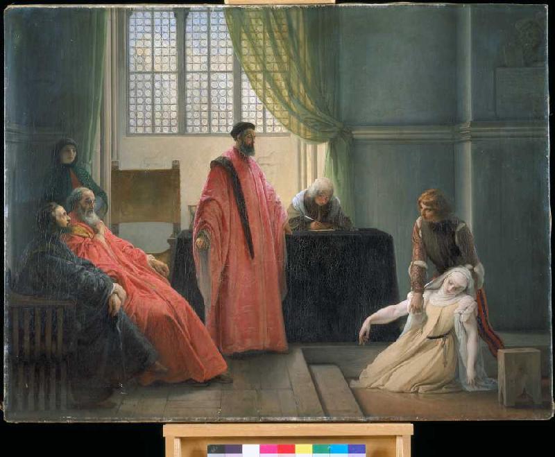 Valenza Gradenico vor der Hl. Inquisition. van Francesco Hayez