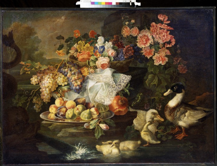 Still life with Fruits and Ducks van Francesco Morosini