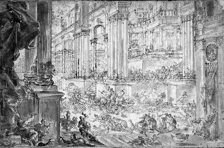 The Expulsion of Heliodorus from the Temple (pen & ink) van Francesco Peresi
