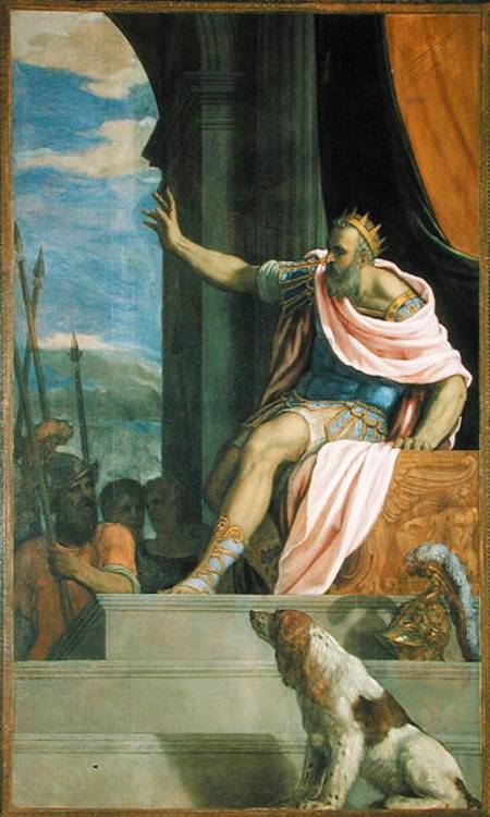 Saul throwing the lance at the head of David van Francesco Salviati