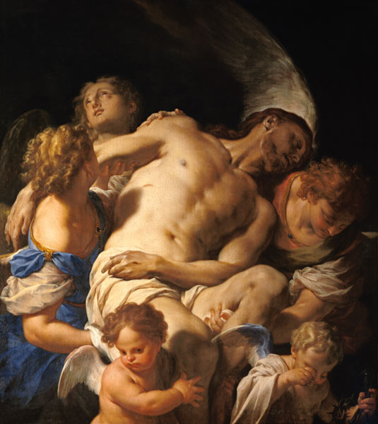 Christi Leichnam, von Engeln gehalten van Francesco Trevisani