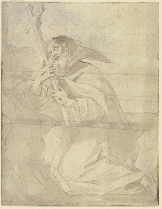 Kniender Heiliger Franziskus, das Kruzifix anbetend van Francesco Vanni