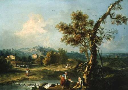 An Italianate River Landscape with Travellers van Francesco Zuccarelli