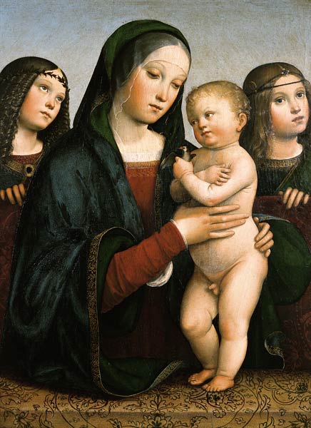 Maria mit dem Kinde und zwei Engeln van Francia, (eigentl. Francesco Raibolini)