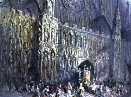 The West Front of Exeter Cathedral, with a Religious Procession in the Foreground van Francis Abel William Taylor Armstrong