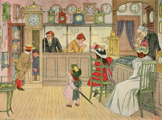 The Jewellery Shop, from 'The Book of Shops', 1899 (colour litho) van Francis Donkin Bedford