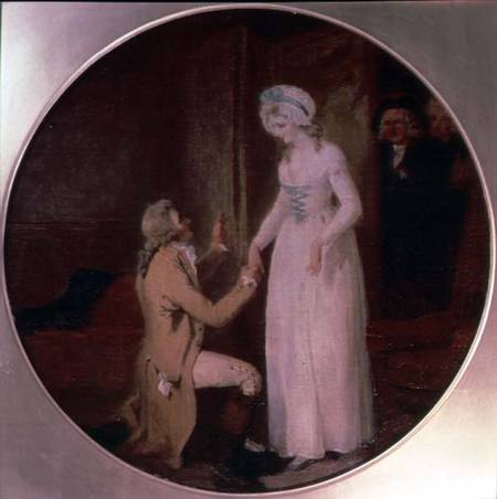 Young Marlow and Miss Hardcastle, scene from 'She Stoops to Conquer' by Oliver Goldsmith van Francis Wheatley
