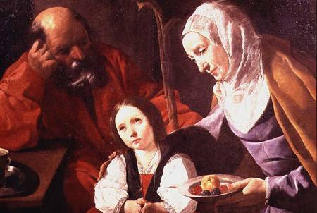 The Holy Family, detail of the Virgin Offering Fruit to the Christ Child van Francisco de Zurbarán (y Salazar)