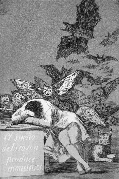 Der Schlaf der Vernunft gebiert Ungeheuer van Francisco José de Goya