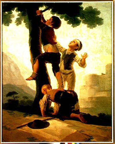 Boys Climbing a Tree, cartoon for a tapestry van Francisco José de Goya