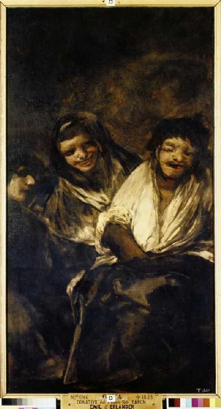 Zwei Frauen und ein Mann van Francisco José de Goya