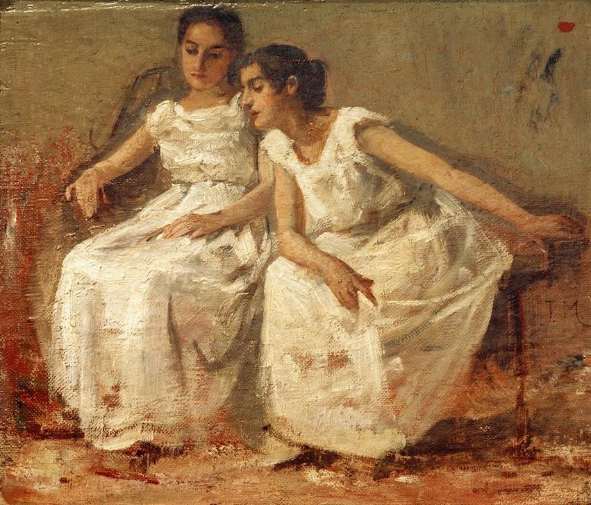 Zwei sitzende Mädchen van Francisco Miralles