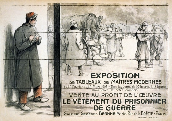 Advertisement for an Exhbition of Paintings to be sold to raise money for clothing for Prisoners of  van Francisque Poulbot