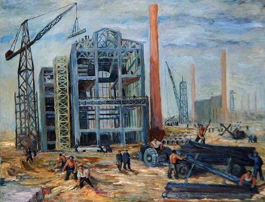 At the Building, 1951 (oil on canvas) van Franciszek Zmurko