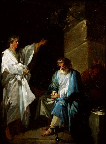 St Sebastian preaching the faith of Diocletian in prisons van Francois André Vincent