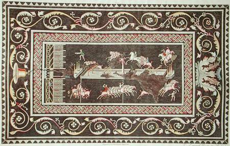 Representation of a mosaic discovered in Lyon depicting Circus games van Francois Artaud