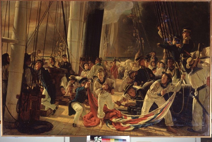 On the Deck During a Sea Battle van François August Biard
