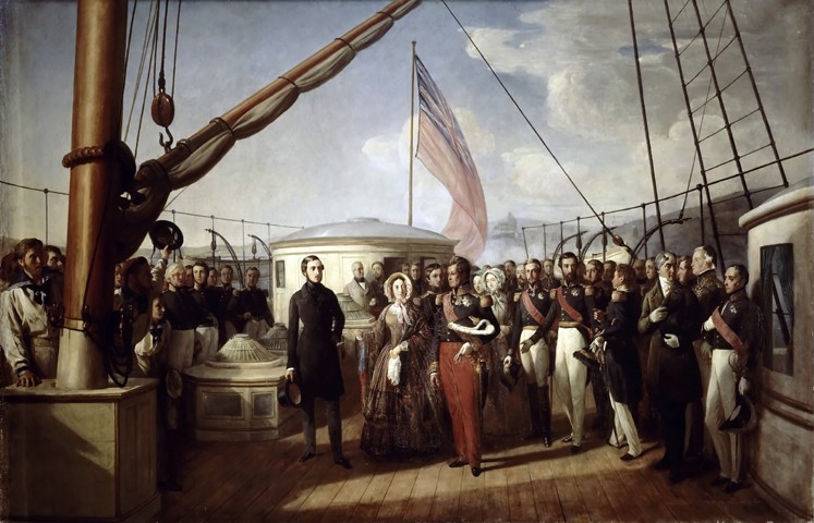 Queen Victoria recieved the King Louis Philippe I on board the Royal Yacht, 2 September 1843 van François August Biard