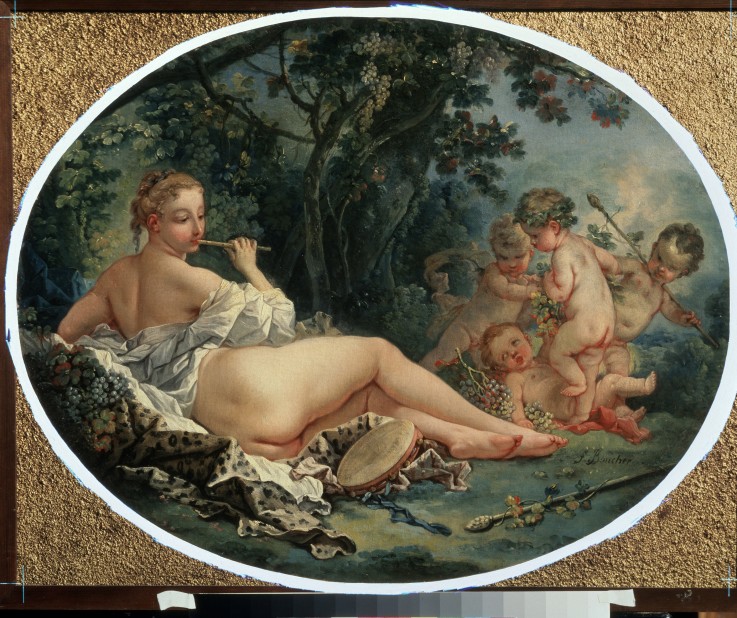 Bacchante playing a reed-pipe van François Boucher