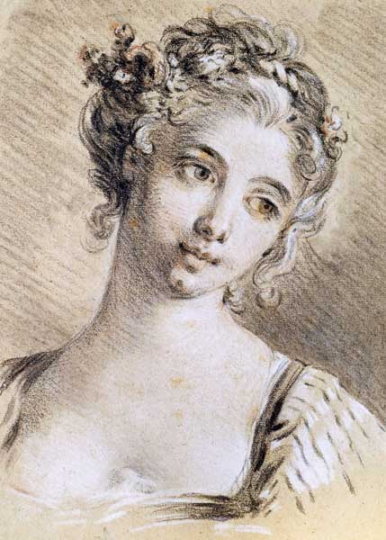 Head of a Young Girl (charcoal & white chalk on paper) van François Boucher