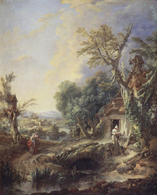 Landschaft mit Einsiedler van François Boucher