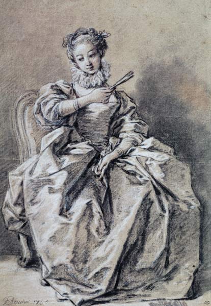 Woman in Spanish Costume (charcoal & white chalk on paper) van François Boucher