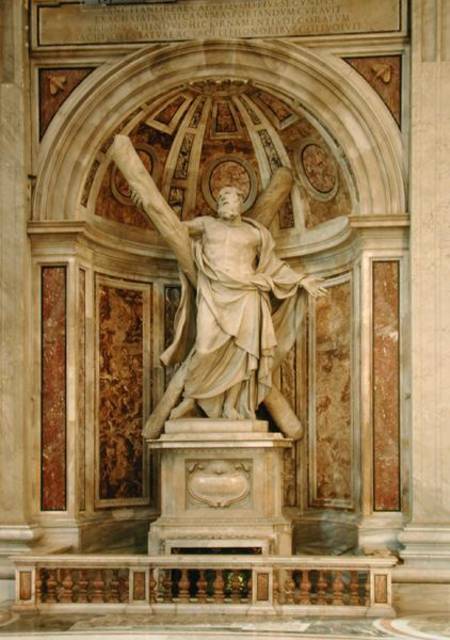 Statue of St. Andrew, at the base of the four pillars supporting the dome van Francois Duquesnoy