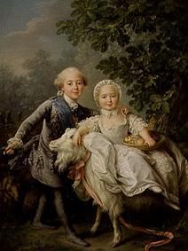 Kinderbildnis Charles Philippe von Frankreich mit Schwester Marie-Adelaide van François-Hubert Drouais