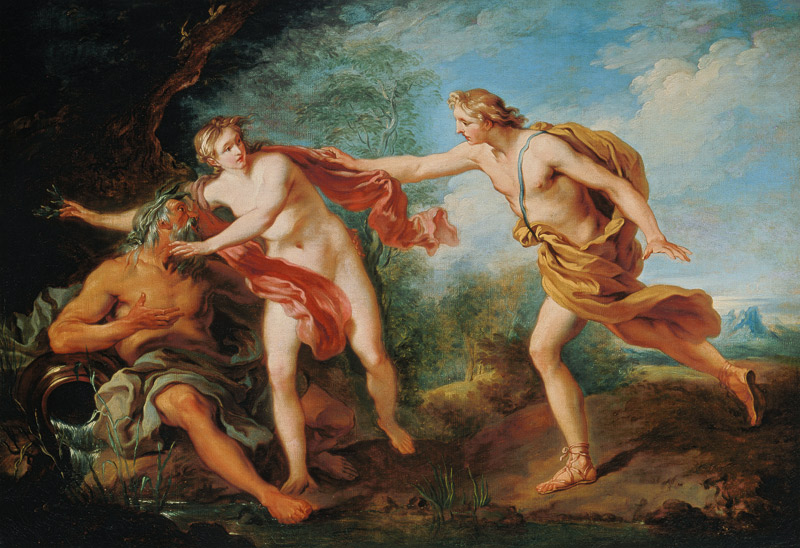 Apollo verfolgt Daphne. van François Lemoyne
