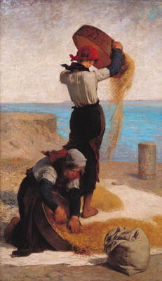 The Winnowers, 1869 (oil on panel) van Francois Nicolas Augustin Feyen-Perrin