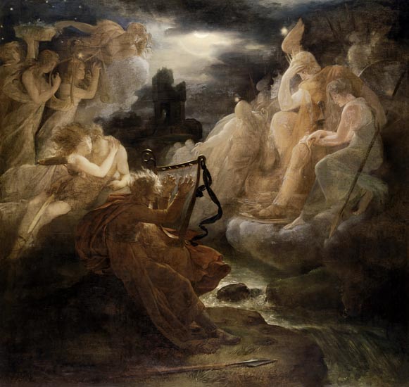 Ossian erweckt am Ufer der Lora mit dem Klang seiner Harfe die Geister van François Pascal Simon Gérard