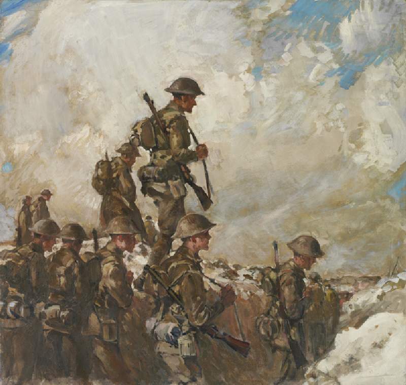 Through the saps to Pozieres, c.1918 (oil on canvas) van Frank Crozier