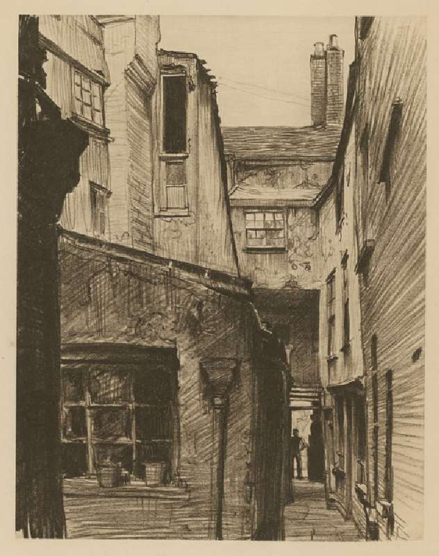The Old Horse and Groom, back of Holborn Above Bars, London (etching) van Frank Lewis Emanuel