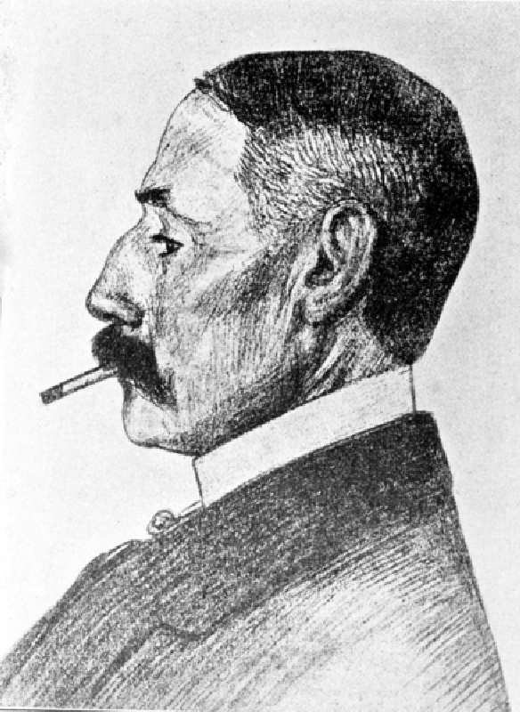 Portrait of the British composer Edward Elgar (pencil on paper) van Frank Lewis Emanuel