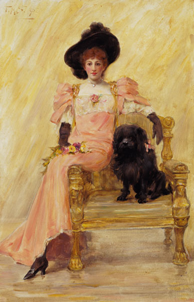 Portrait of a Lady with her Dog van Frank Markham Skipworth