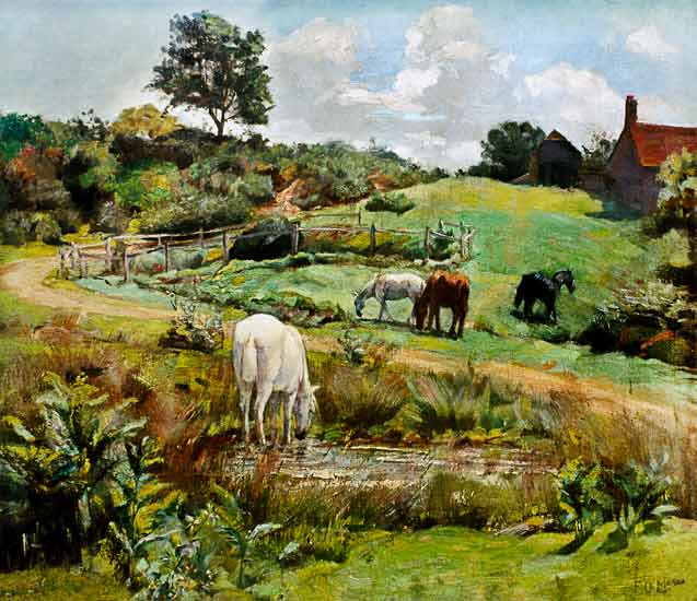 Horses Grazing in a Landscape van Frank O'Meara
