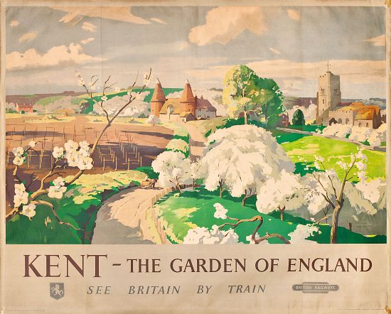 'Kent- The Garden of England', poster advertising rail journeys van Frank Sherwin