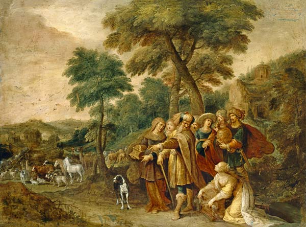 Noah und seine Familie auf dem Wege zur Arche van Frans Francken d. J.