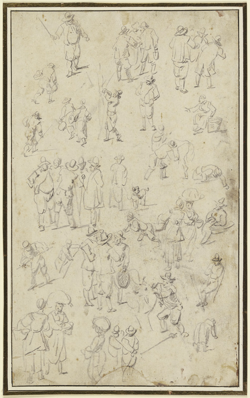 Studienblatt: Zahlreiche Figuren, einzeln und gruppiert van Frans Hals