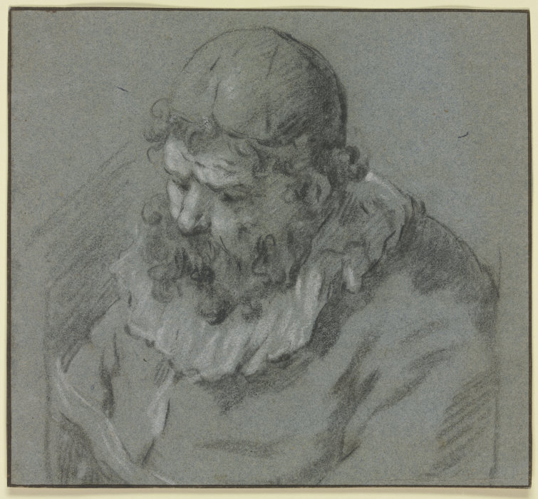 Alter niederblickender Mann mit Käppchen van Frans Hals