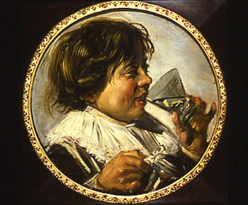 Brustbild eines lachenden Knaben mit einem Weinglas van Frans Hals