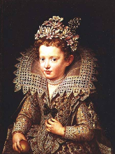 Portrait of the Princess of Mantua as a child van Frans II Pourbus