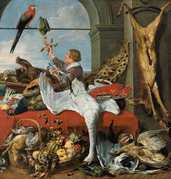 Interior of an office, or still life with game, poultry and fruit, c.1635 van Frans Snyders or Snijders