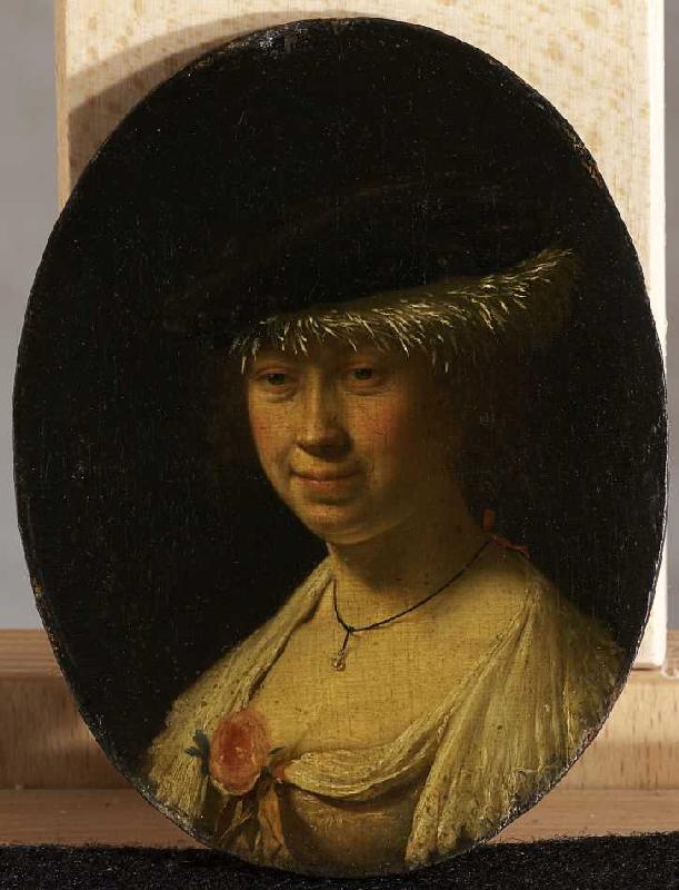 Bildnis einer Dame mit Barett. van Frans van Mieris d.Ä.