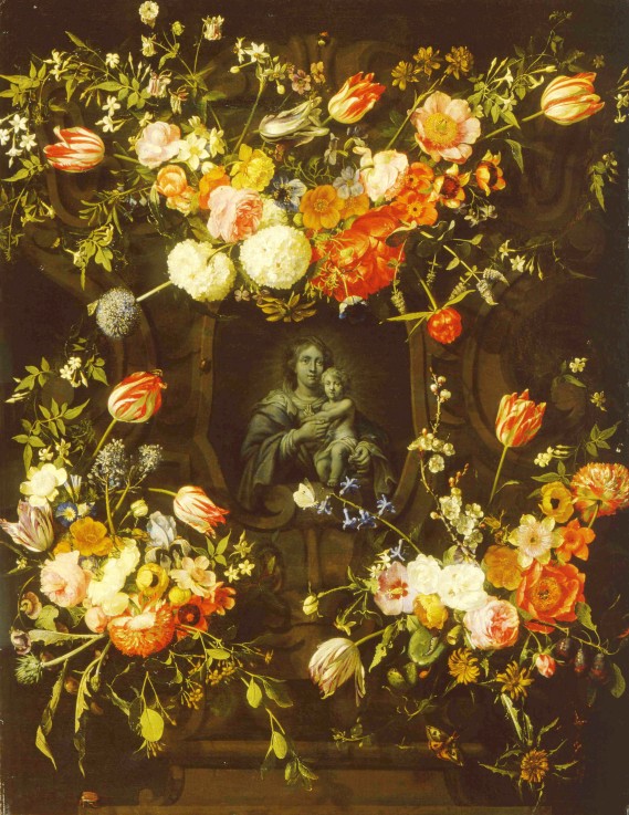 Madonna surrounded by flowers van Frans Ykens
