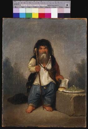 Portrait des Zwerges Baiocco, einen Stab haltend.